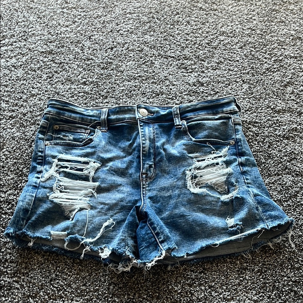 American Eagle Blue Jean Shorts with Distressing and Frayed Edges